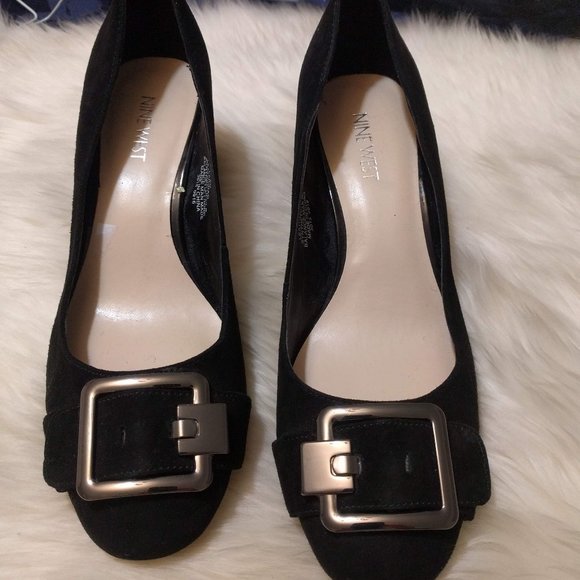 Nine West Suede Black Block Heel Pumps - Picture 1 of 5